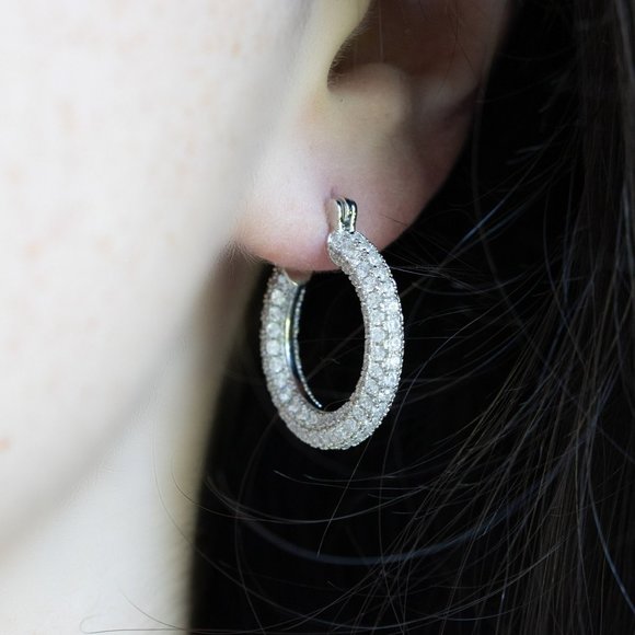 25mm Small Hoop Earrings, Diamond Huggie Earrings, Small Gold Hoop Earrings, - Picture 4 of 5